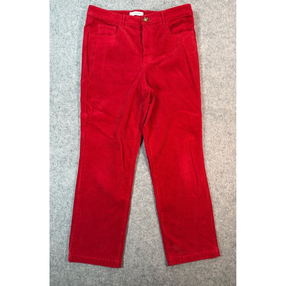 LOFT Womens Red Corduroy Straight Leg Pants Size 8 29 High Rise Stretch